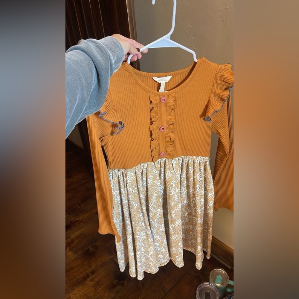 Matilda Jane Orange and White Floral Dress with Ruffle Sleeves